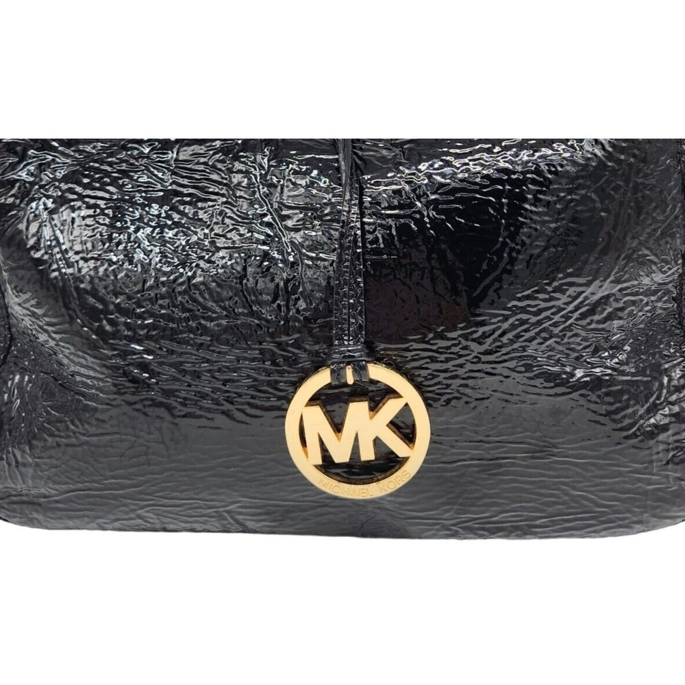 Michael Kors Shiny Black Shoulder Bag Handbag Purse Dressy Designer - Picture 10 of 10